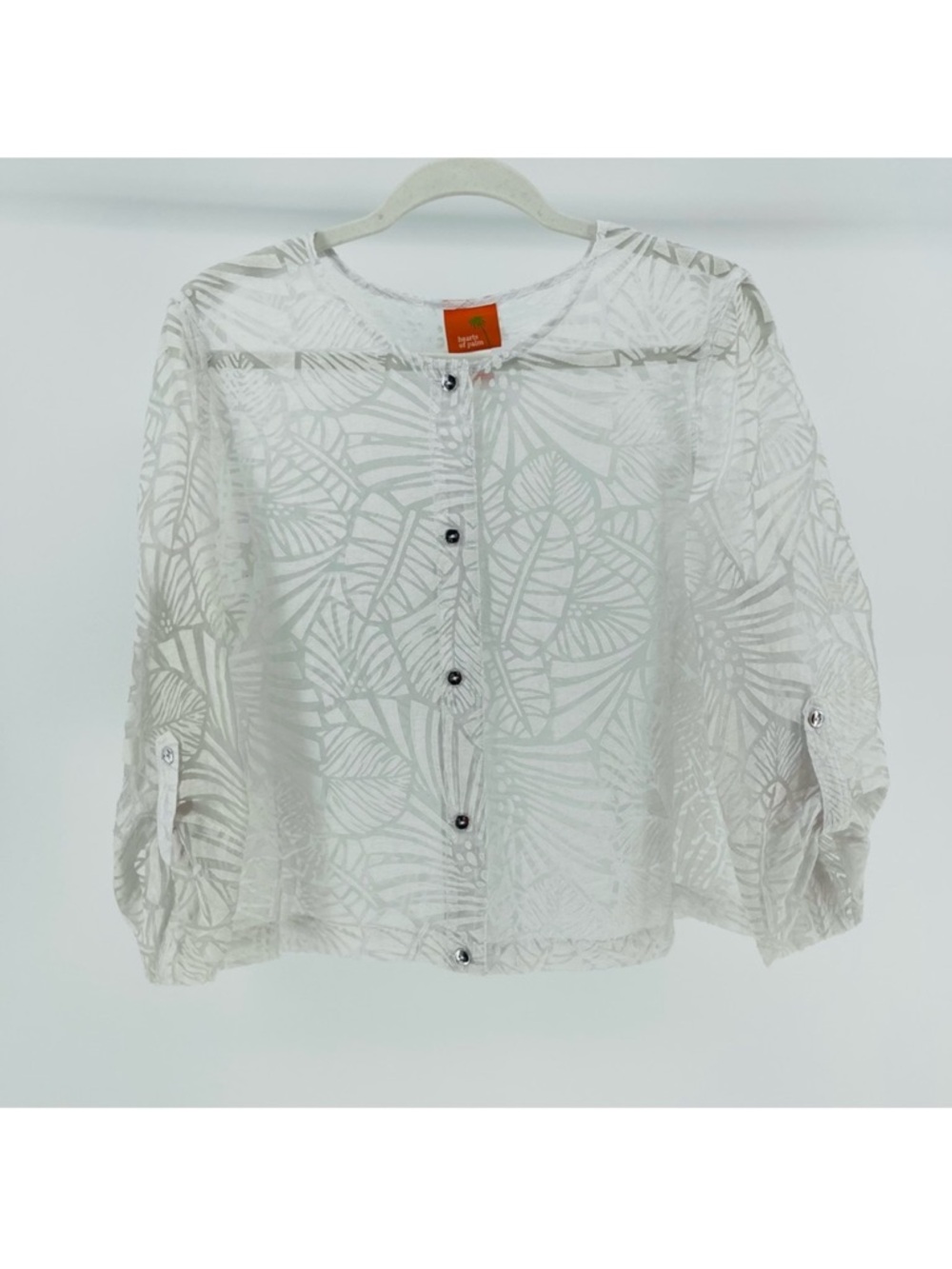 Hearts of Palm Sheer Tropical Print Button-Down/Swim Cover-Up, Women's 12